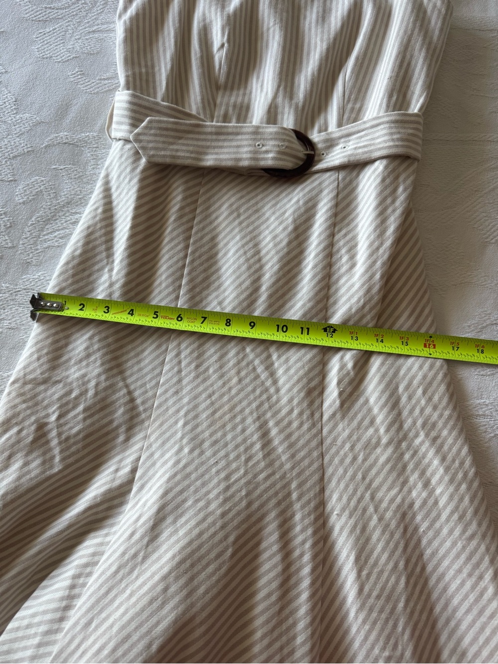 Ann Taylor Sz 6 Linen Blend Stripe Belted Midi Dress Vacation Coastal Beach - Picture 8 of 9